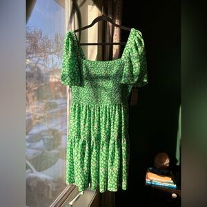 Green Floral Smocked Midi On 34th Dress - Size M